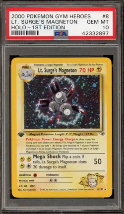 Pokemon Lt. Surge's Magneton Gym Heroes 1st Edition Holo Rare #8 PSA 10 Gem Mint - Image 1