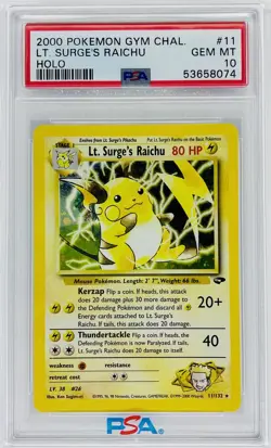 Pokemon Lt. Surge's Raichu #11/132 Gym Challenge Holo Rare PSA 10 GEM MINT - Image 1