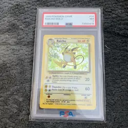 1999 POKEMON BASE SET UNLIMITED #14 RAICHU-HOLO PSA 7 - Image 1