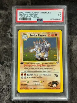 2000 Pokemon Gym Heroes 1st Edition Brock's Rhydon Holo #2 PSA 5 @SC7 - Image 1