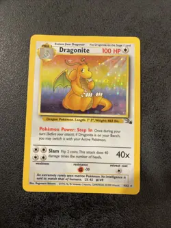 *VINTAGE* Pokemon Card DRAGONITE Holo Rare 4/62 Unlimited Fossil - Image 1