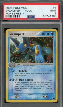 2004 PSA 9 Pokemon Pop Series 1 Swampert Holo Card 5/17 Mint with swirl - Image 1