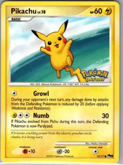 Pikachu 15/17 Non Holo Pokemon Day 2009 POP Series 9 - Pokemon Card - LP - Image 1