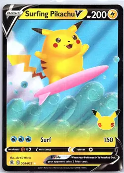 Surfing Pikachu V 008/025 Celebrations - Pokemon Card - NM - Image 1