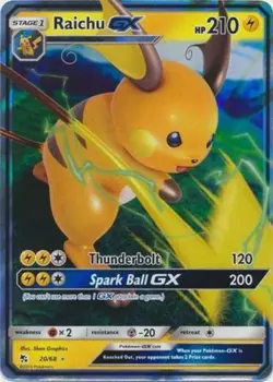NM-Mint, English - 1 x Pokemon Raichu GX - 20/68 - Ultra Rare Hidden Fates - Image 1