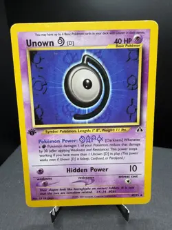 Pokemon TCG WOTC 1st Edition Neo Discovery Unown D 47/75 Uncommon LP/MP - Image 1