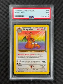 PSA 7 Dragonite 19/62 REGULAR Pokemon Card WOTC Fossil Rare Non Holo NM - Image 1