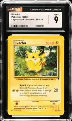 CGC 9 MINT Pikachu 86/110 Legendary Collection Vintage WOTC 2002 Pokemon Card - Image 1