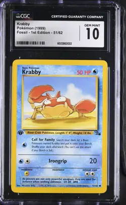 CGC GEM MINT 10 Pokemon 1999 Krabby 1st Edition 51/62 Fossil - Image 1