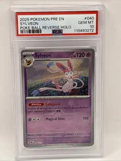 Sylveon Poke Ball Reverse Holo PSA 10 2025 Pokemon Prismatic Evolutions 40 - Image 1