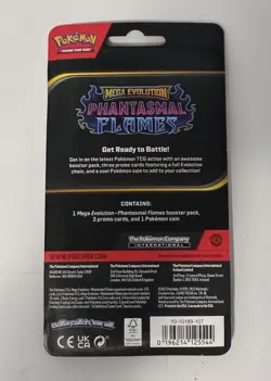 Pokemon TCG Mega Evolution Phantasmal Flames 3 Promo Cards Blister Pack And Coin - Image 2