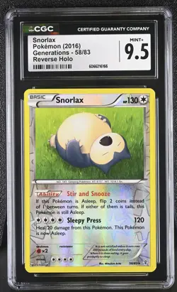 CGC 9.5 MINT+ Snorlax 2016 Generations 58/83 Reverse Holo Pokemon Card - Image 1