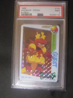 1998 Pokemon Japanese Bandai Carddass #101 Magmar Prism Card PSA 9 MINT - Image 1