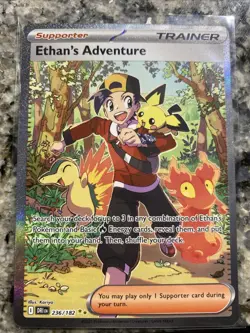 Pokemon TCG Destined Rivals Ethan's Adventure Full Art Trainer Card 236/182 Sir - Image 1