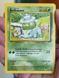 POKEMON BULBASAUR #44/102 COMMON BASE SET HP CARD - Image 1
