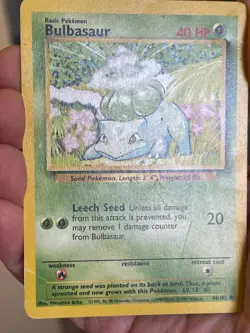 POKEMON BULBASAUR #44/102 COMMON BASE SET HP CARD - Image 3