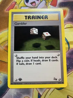 Gambler 1st Edition Pokemon Card 60/62 - Trainer Fossil NM - Image 1