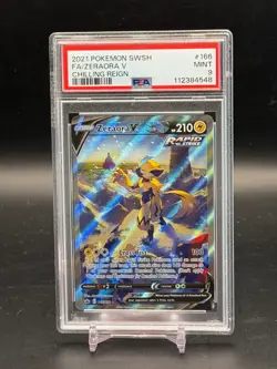 PSA 9 MINT Zeraora V Full Art Chilling Reign Holo Pokemon 166/198 - Image 1