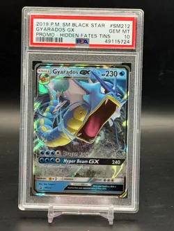 PSA 10 GEM MINT Gyarados GX Hidden Fates Tin Promo 2019 Holo Pokemon SM212 - Image 1