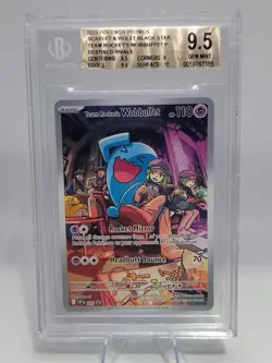 Team Rocket's Wobbuffet #203 ETB Promo Destined Rivals Pokemon Card BGS GM 9.5 - Image 1