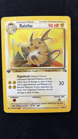 Pokemon TCG Raichu 1st Edition Rare Holo Card #14/62 Fossil HP - Image 1