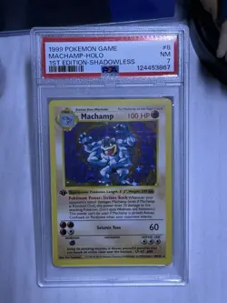 MACHAMP 1ST EDITION SHADOWLESS PSA 7 #8 BASE SET POKEMON - Image 3