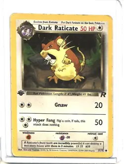 1st Edition Dark Raticate 51/82 Team Rocket Pokemon Card - Excellent - Image 1