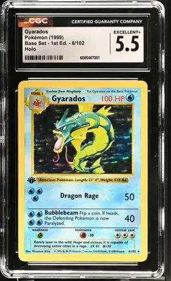 CGC 5.5 Gyarados 1999 Base Set 1st Edition Shadowless 6/102 Holo Pokemon Card - Image 1