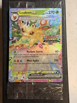 Pokemon TCG Prismatic Evolutions Leafeon EX Card 006/131 Stamped Promo, Sealed - Image 1