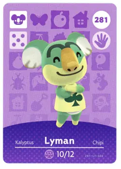 Lyman #281 - Amiibo Card - Animal Crossing Series 1 - Authentic Nintendo - Image 1
