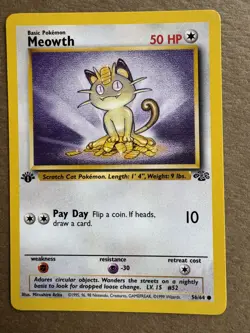 Meowth 56/64 Jungle 1st Edition Non-Holo Common Pokemon Card NM+ - Image 1