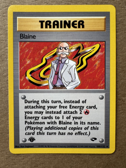 Blaine 100/132 Trainer Gym Challenge 1st Edition Non-Holo Rare Pokemon Card NM+ - Image 1