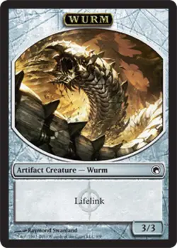 MTG Wurm Token (with lifelink), Light Play, English Scars of Mirrodin - Image 1