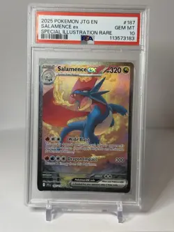 2025 POKEMON JOURNEY TOGETHER SPECIAL ILLUSTRATION RARE #187 SALAMENCE EX PSA 10 - Image 1