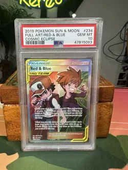 2019 Pokemon Cosmic Eclipse Red & Blue Full Art TAG TEAM PSA 10 GEM MINT #234 - Image 1
