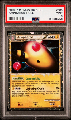 PSA 9 MINT - Ampharos PRIME 105/123 (HeartGold SoulSilver) Holo Pokemon Card - Image 1