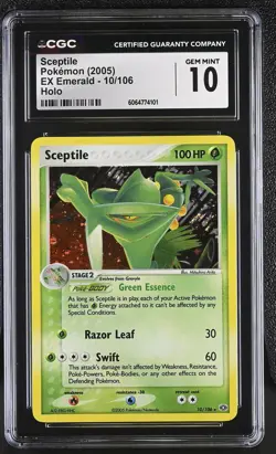 CGC 10 GEM MINT Sceptile 2005 EX Emerald 10/106 Holo SWIRL Pokemon Card - Image 1