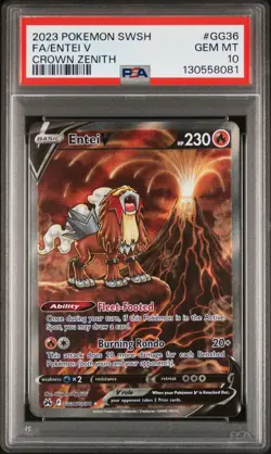 2023 POKEMON SWORD & SHIELD CROWN ZENITH #GG36 FULL ART/ENTEI V PSA 10 - Image 1