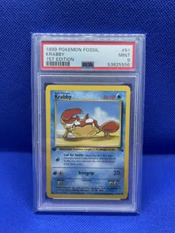 1999 Pokemon Fossil 1st Edition Krabby PSA 9 MINT 51/62 - Image 1