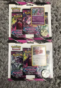 Pokemon TCG Sword & Shield Fusion Strike 3 Pack Blister Eevee & Espeon Set Of 2 - Image 1