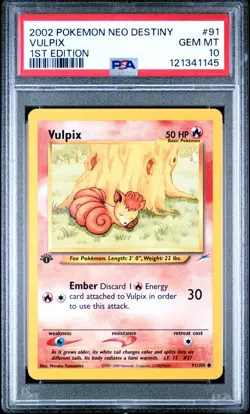 2002 Pokemon Neo Destiny #91 Vulpix 1st Edition PSA 10 GEM MINT - Image 1