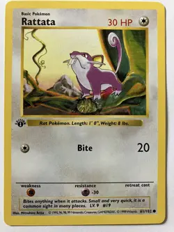1999 Pokemon Shadowless Base Set 1st Edition Rattata 61/102 Near Mint NM - Image 1