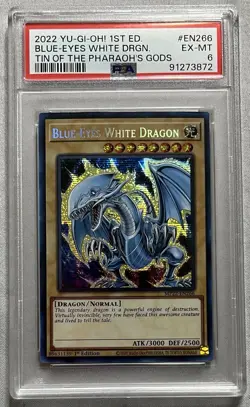 PSA EX-MT 6 2022 Tin Yugioh 1st Ed Secret Rare Blue-Eyes White Dragon MP22-EN266 - Image 1