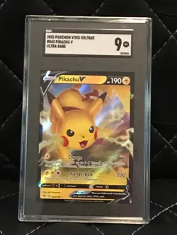 2020 Pokemon Vivid Voltage #043 Pikachu V Ultra Rare Card SGC 9 Mint - Image 1