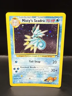 Pokemon TCG Misty's Seadra Holo Rare Gym Heroes Prerelease 9/132 E Swirl - Image 1