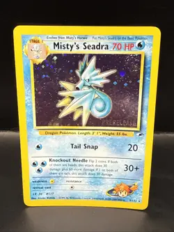 Pokemon TCG Misty's Seadra Holo Rare Gym Heroes Prerelease 9/132 E Swirl - Image 2