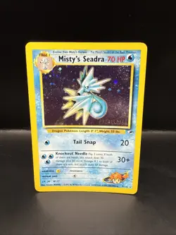 Pokemon TCG Misty's Seadra Holo Rare Gym Heroes Prerelease 9/132 E Swirl - Image 3