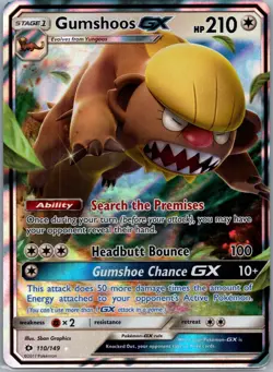 2017 Pokemon TCG Gumshoos GX Sun & Moon 110/149 Holo Ultra Rare Full Art - Image 1