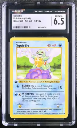 1999 Pokemon Game #63 Squirtle Base Set 1st Edition CGC 6.5 EX/NM+ - Image 1