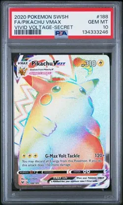 Pokemon Pikachu VMAX Vivid Voltage Rainbow Secret Rare Card 188/185 PSA 10 - Image 1